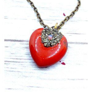 Jasper and opal heart crystal necklace